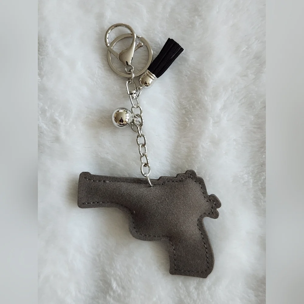 Stylish Black and Silver Pew Pew Keychain Bag Charm